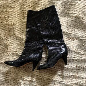 Loeffler Randall Black Patent Snakeskin Heeled Boots